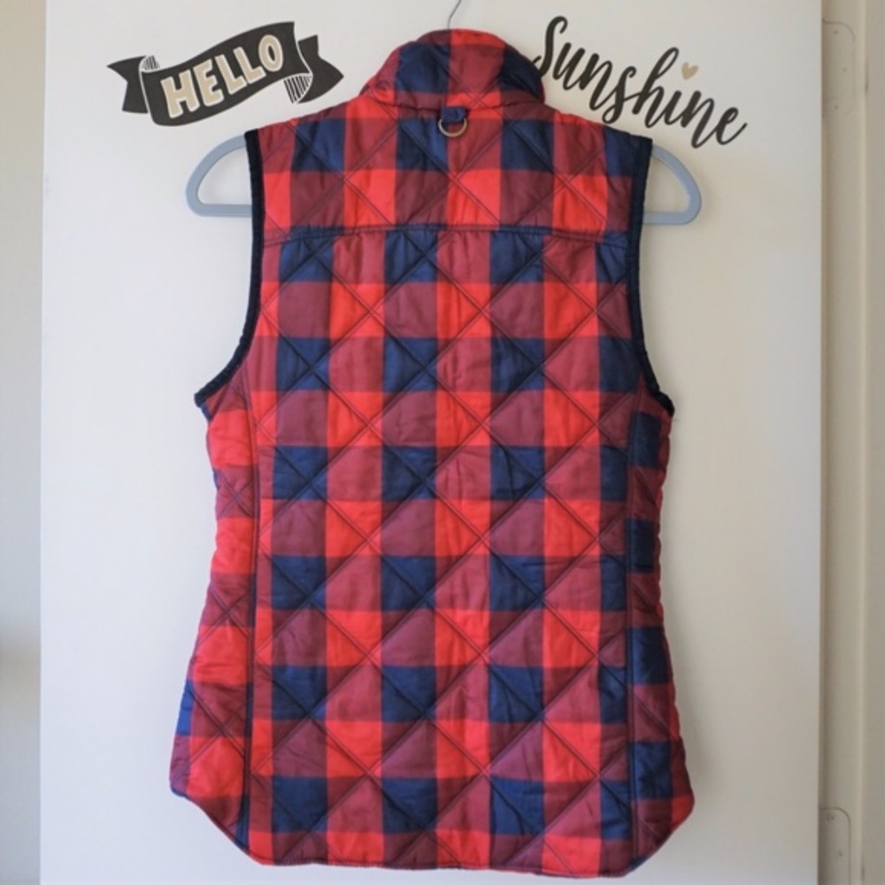 Kensie Buffalo Plaid Red Navy Quilted Puffer Zip Up Vest S Small EUC - Picture 2 of 6